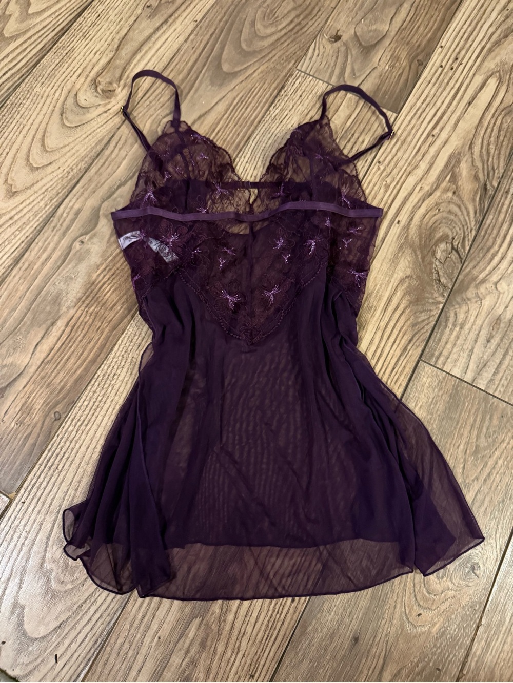 Sheer Lace Chemise Nightdress - Deep Plum